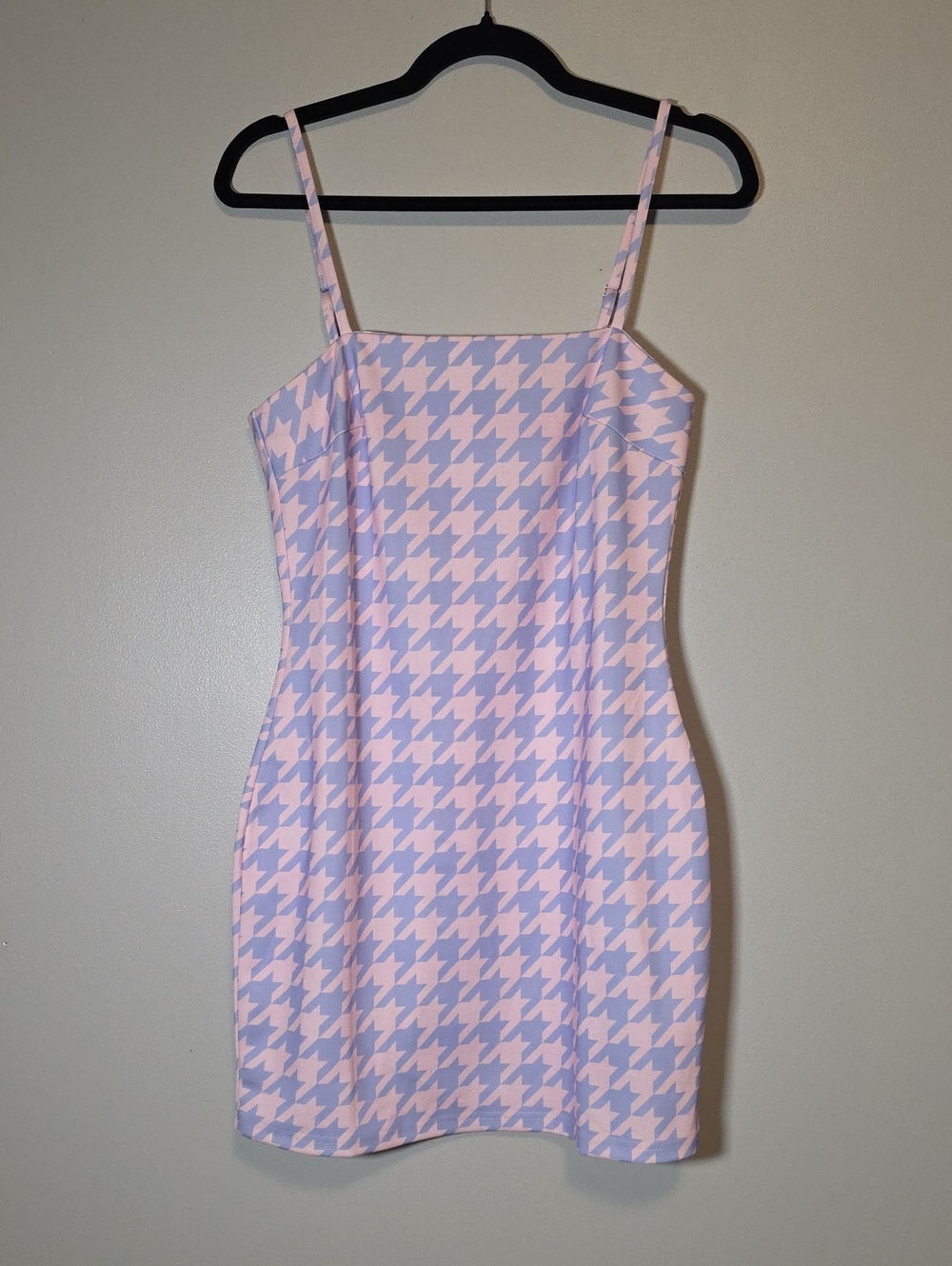Sugar Thrillz Pink and Lavender Houndstooth Spaghetti Strap Mini Dress